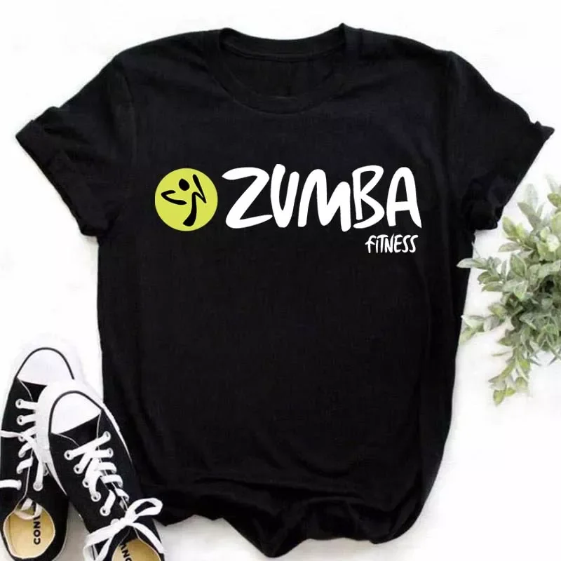

2022New Zumba Black Tshirt Women's Clothing Fitness Dance Letter Graphic Tees Shirt Sport Gymnastics Femme T-Shirt Tops