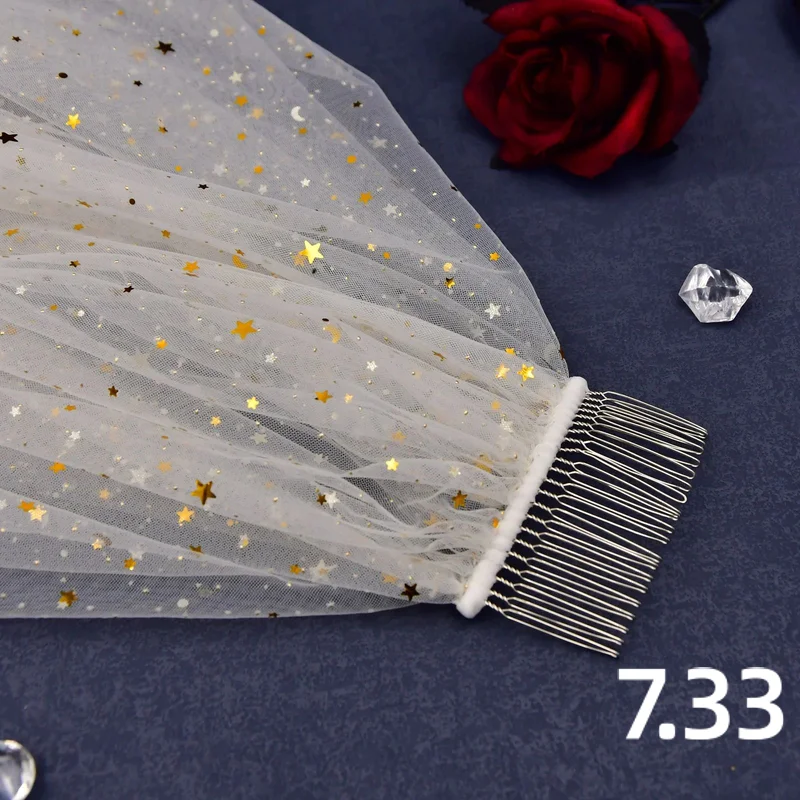 Блестящая свадебная фата V184 однослойная драпированная Фата для невесты Золотая