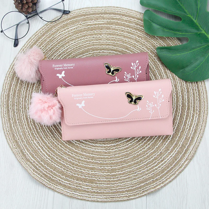 

New Ladies' Purse Multi-Functional Women's Handbag Zipper Bag Coin Purse Fuzzy Ball Hanging Drop Women's Long Wallet Purses