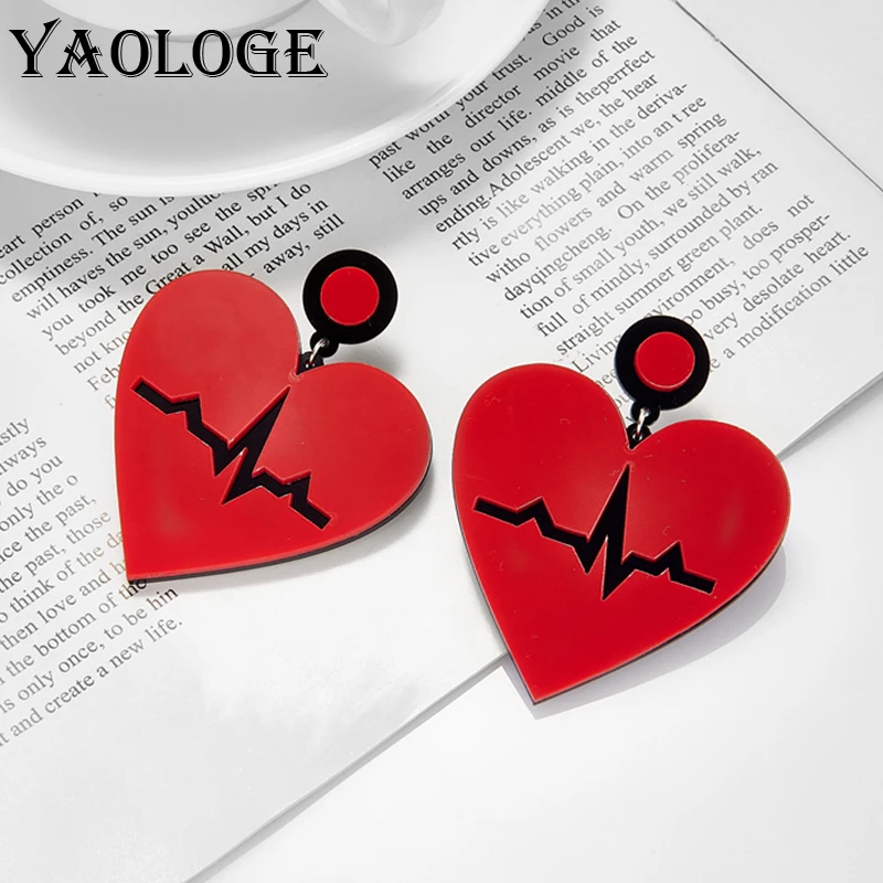 

YAOLOGE Exaggerated Acrylic Red Heart Big Earrings For Women New Fashion Trendy Drop Ear Jewelry Gift Party серьги женские 2022