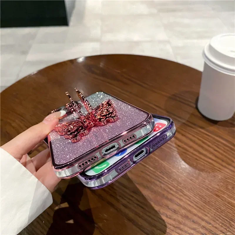 Besdynasty Роскошный блестящий чехол для телефона с держателем-бабочкой iPhone и Samsung
