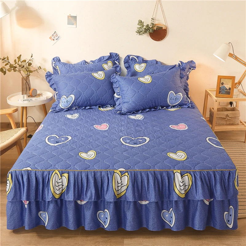 

3pcs Quilted Thicken Bedsheet with Pillowcase Skirt Bedding Set Linens Bedspread on The Bed Queen Size Warm Bedclothes for Home