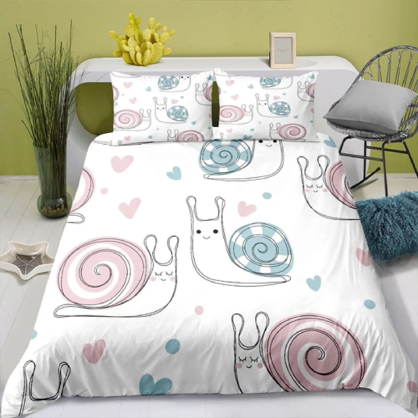 

Colourful Snail Duvet Cover Set Cute Kawaii Animal Polyester Comforter Cover King Queen Size for Kids Boys Girls Bedding Set
