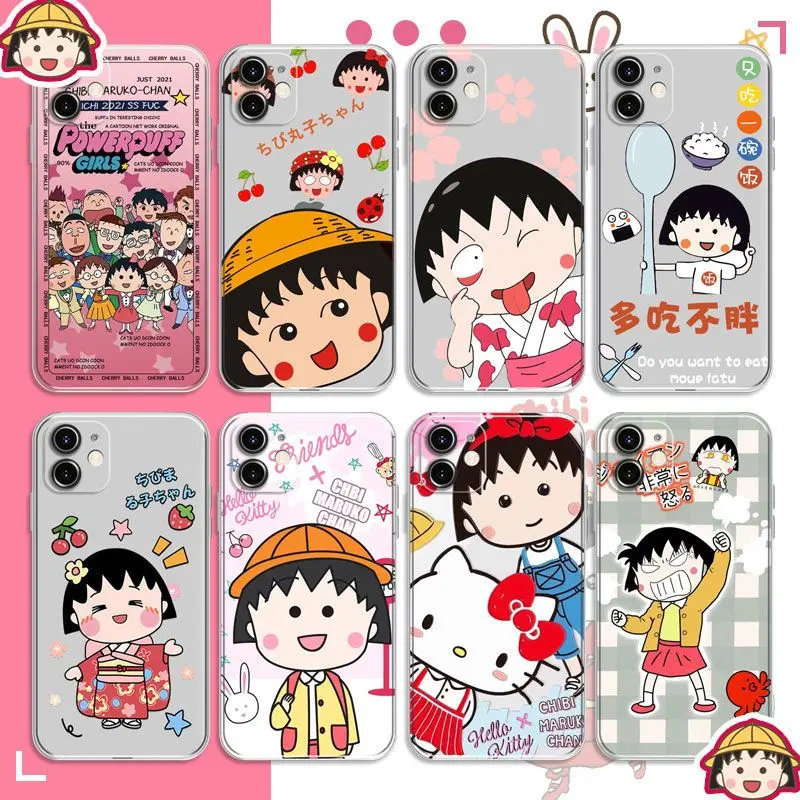 

Kawaii Chibi Maruko-Chan мобильный телефон чехол Iphone12Promax японский мультфильм Прозрачный мягкий чехол Iphone13Pro все включено