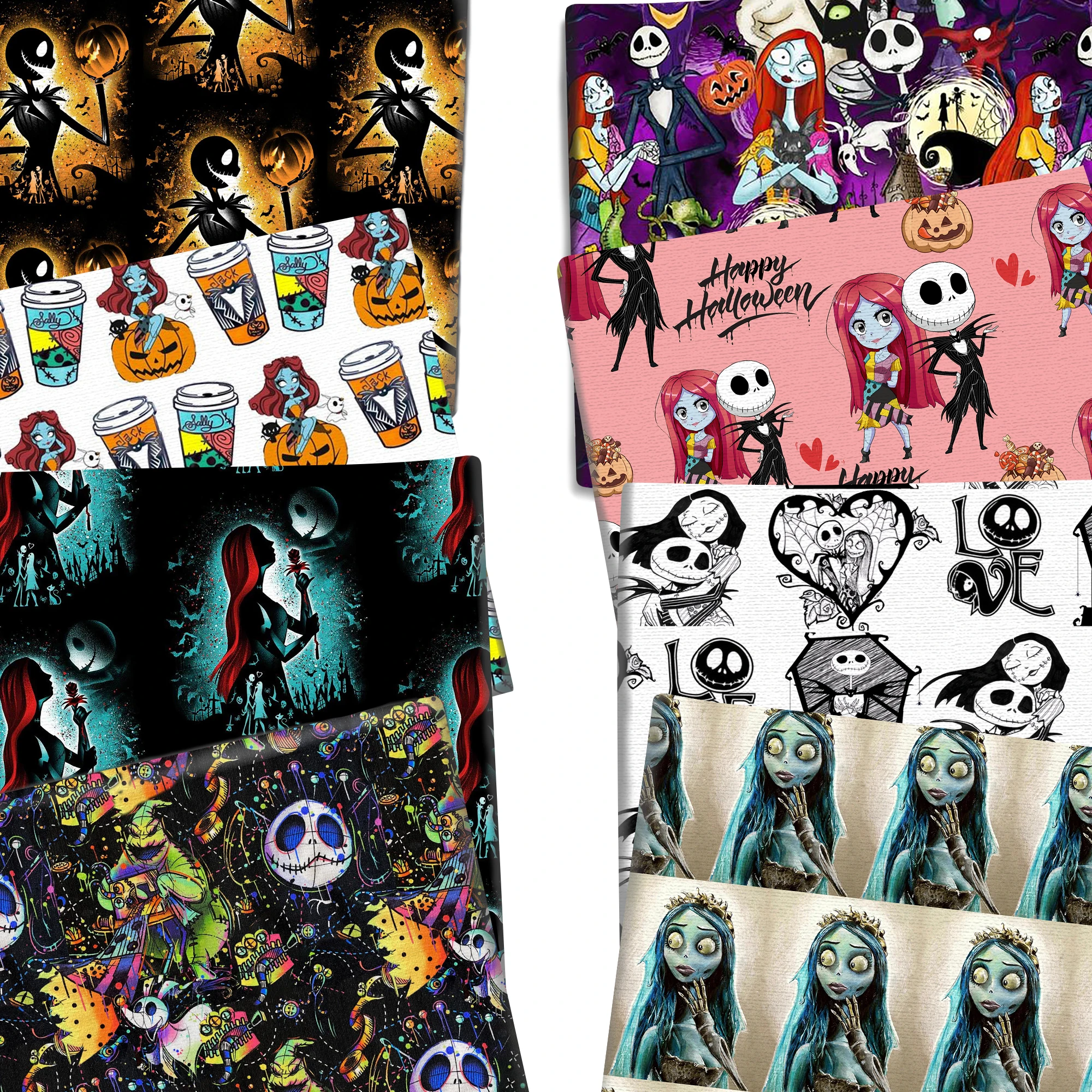

Disney Jack Skellington 50*145cm Polyester Cotton/Pure Cotton Fabric for Tissue Sewing Quilting Fabrics Needlework DIY Puppet