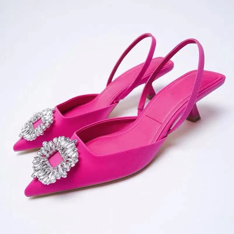 

2022 New Women's Shoes Pointed Toe Shallow Nude Pink Diamond Shoes Low Heel Back Strappy Shoes Women size 43 women shoes