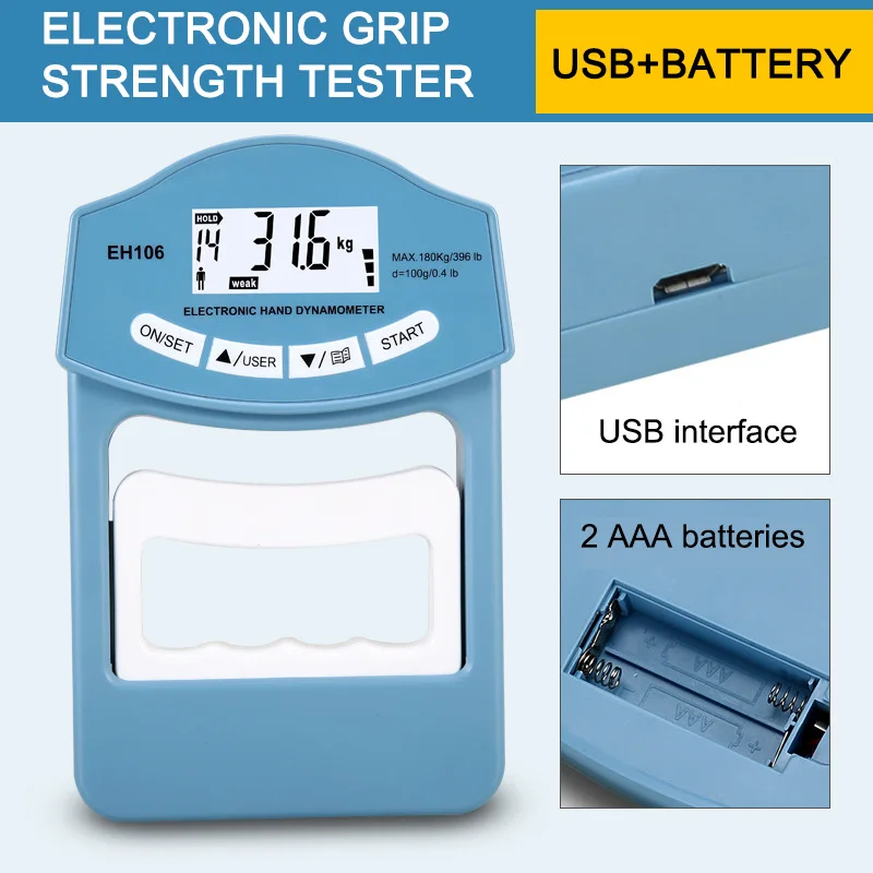 

Цифровой Ручной динамометр 396Lbs/180 кг с питанием от USB/аккумулятора