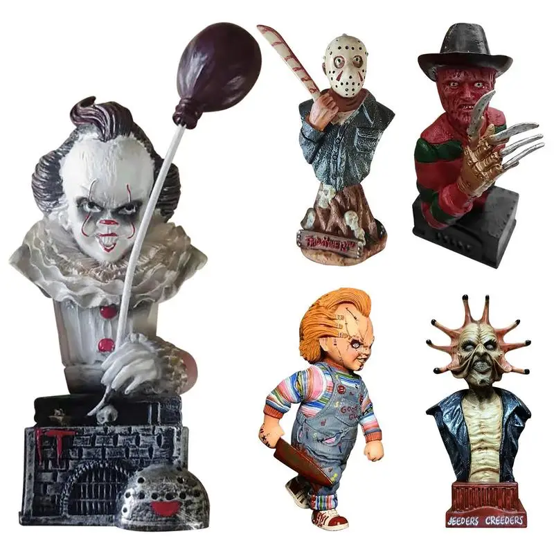 Halloween Horror Movie Killers Statue Gothic Home Decor Indoor Horror Doll Resin Crafts Standing Killer Car Dashboard Ornaments