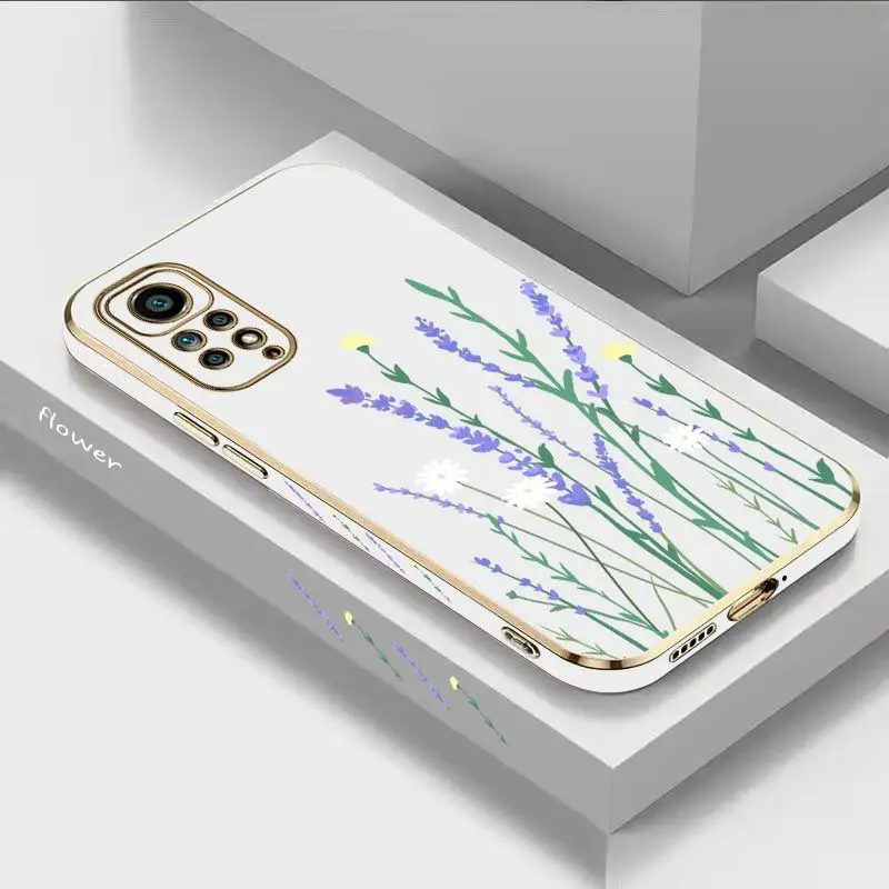 Daisy Lavender Luxury Plating Phone Case For Xiaomi Redmi Note 11 Pro Plus 12Pro Plus 11 11S 10 Pro 12 9S 8 Pro Cover
