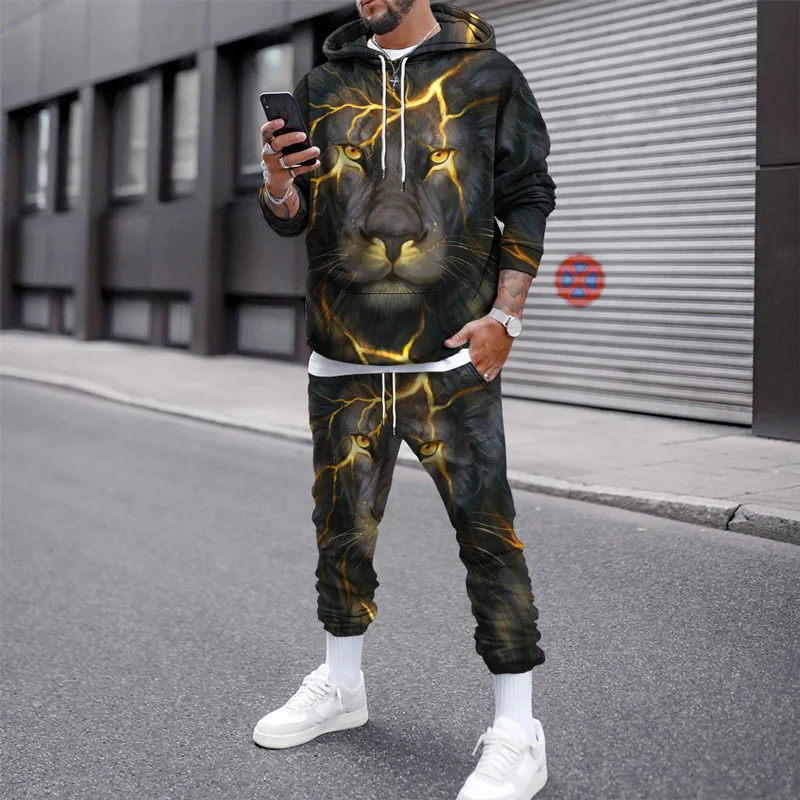 Autumn Animals 3D Print Fleece Jogging Sweatshirts Oversized Streetwear Tracksuit S-6XL Winter Men Hooded Sweatshirt Suit