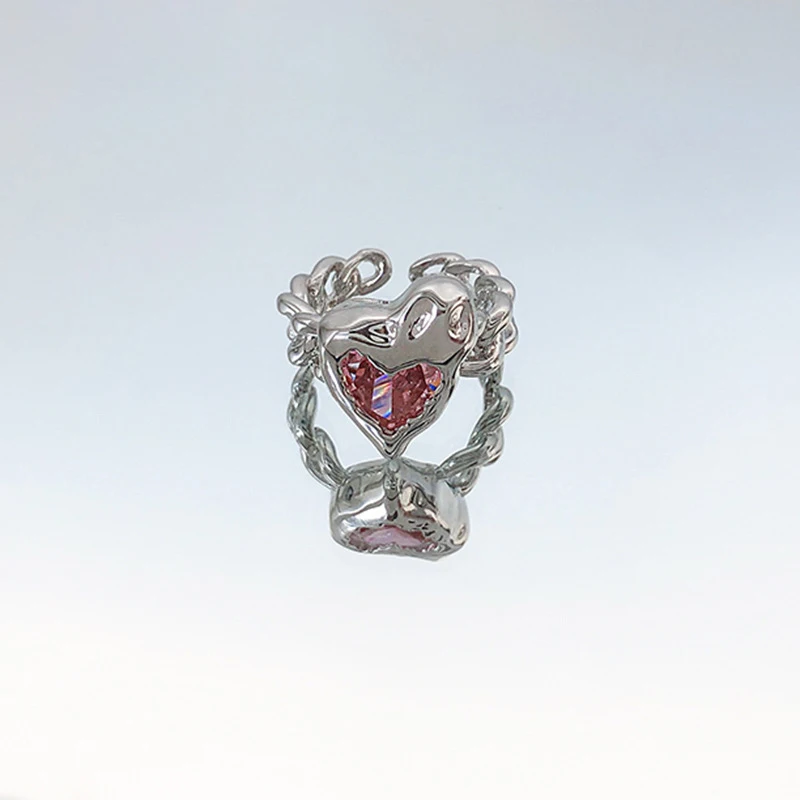Женское Открытое кольцо с розовым кристаллом Винтажное в форме сердца вырезами и