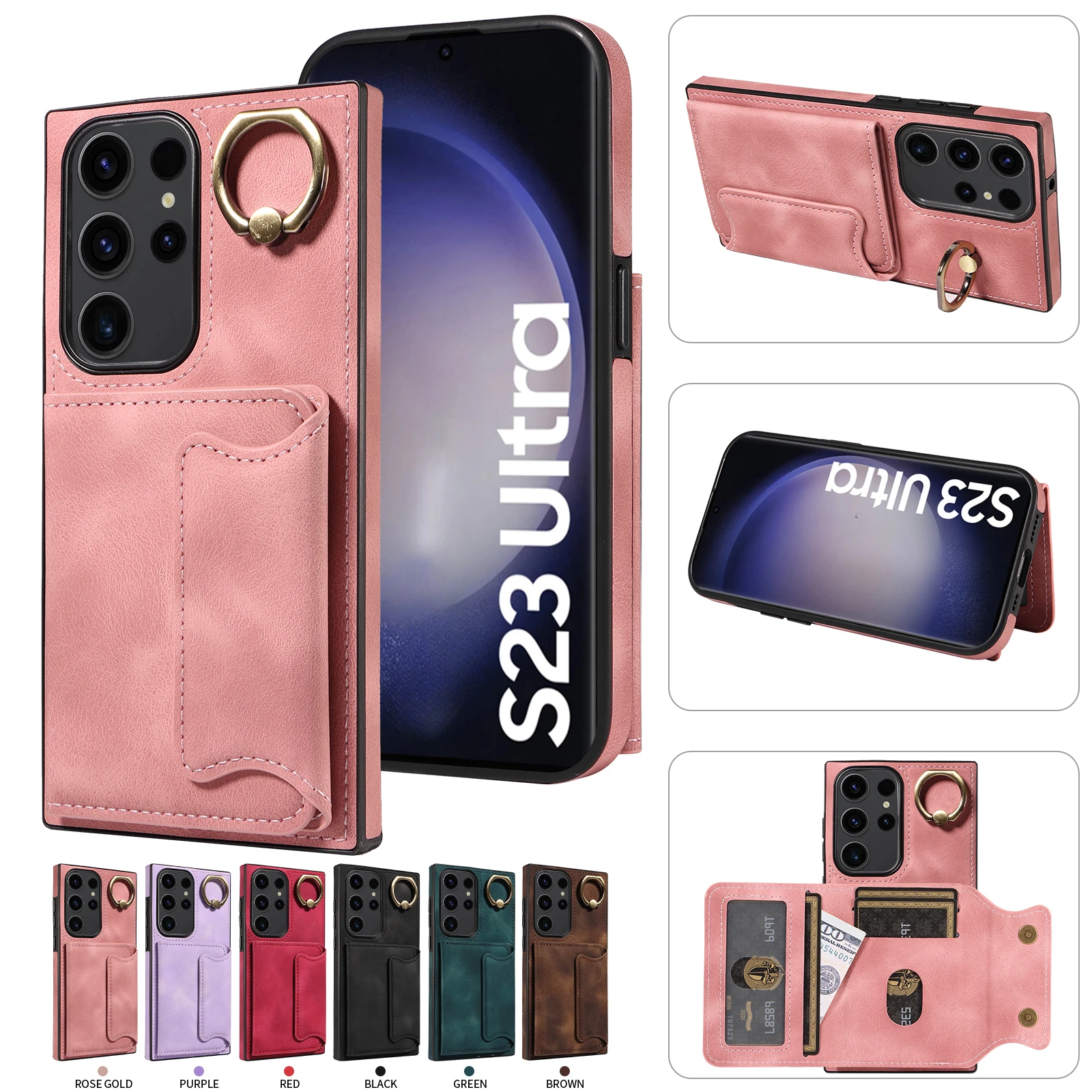 

Ring Hoder Card Solt Wallet Leather Cover For Samsung Galaxy S23 Ultra S22 Plus A54 a14 A24 A34 A54 A53 A23 Kickstand Phone Case