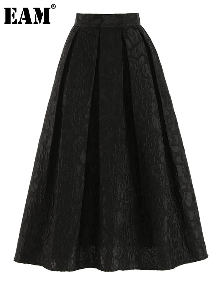 

[EAM] High Waist Black Jacquard Elegant Party Long A-line Half-body Skirt Women Fashion Tide New Spring Autumn 2023 1DF7964