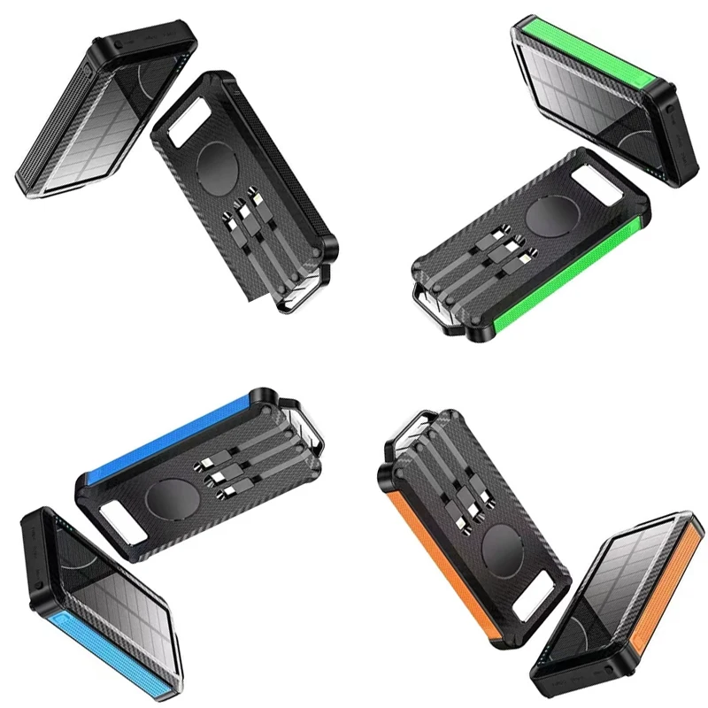 80000mAh Wireless Solar Power Bank for iPhone 12 Samsung S21 Xiaomi Powerbank Built in 3 Cables External Battery Pack - купить по