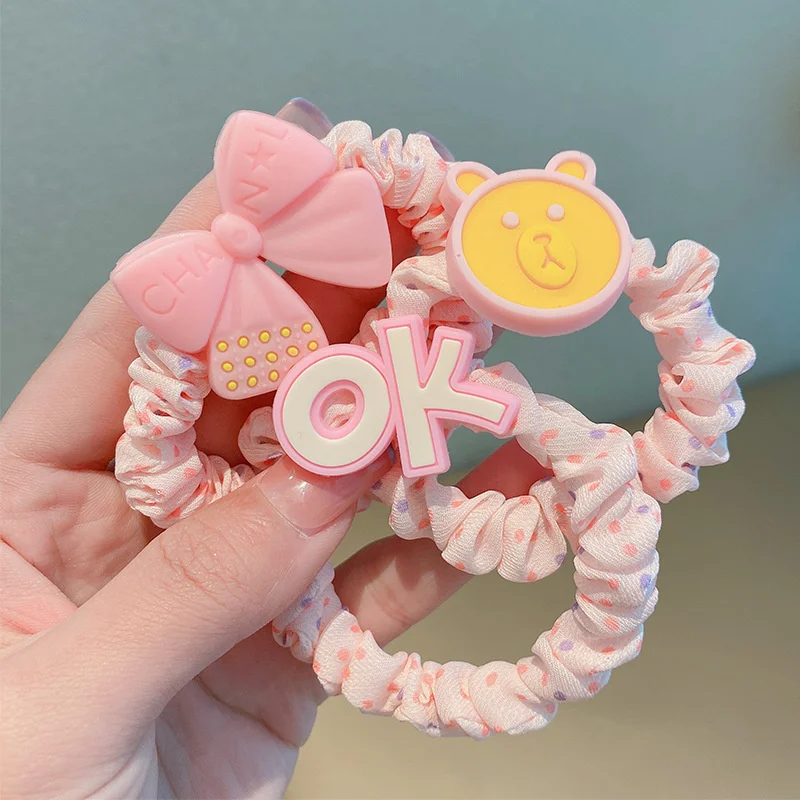 

YW GAIRU Pink Bear Girls Flower Resins Hair Ring Cute Bow-Knot High Elastic Women's Rubber Band Hair Accessories 2022 New