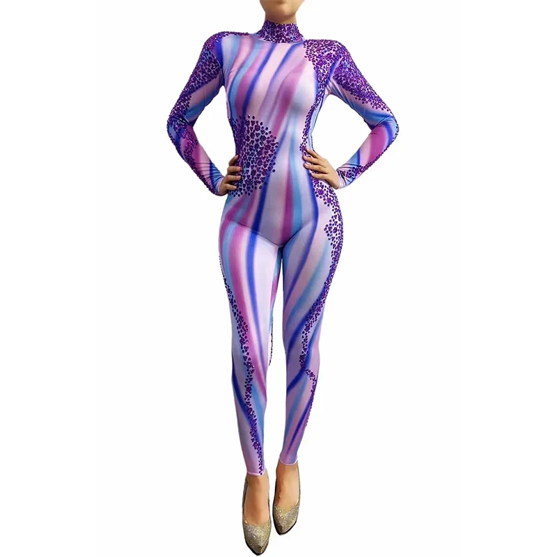 

Женский Блестящий Комбинезон Стразы, пикантный праздничный костюм на день рождения, танцевальный трико, леггинсы, одежда для выступлений, сцены, танцев