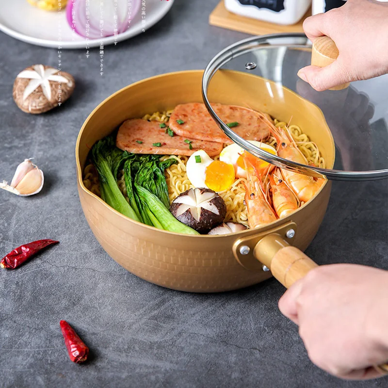 

Golden Aluminum Alloy Kitchen Cooking Pot Non-sticky General Use Frying Pot For Gas And Induction Cooker Milk Noodles Soup Pot