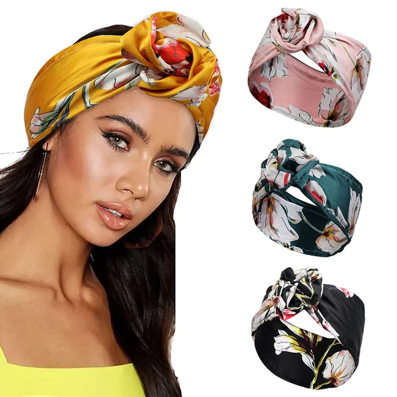 

Twist Hairband Metal Scarf Wire Headband Boho Prints Ribbon Scrunchie Flower Bandana Turban Wrap Women Hair Accessories