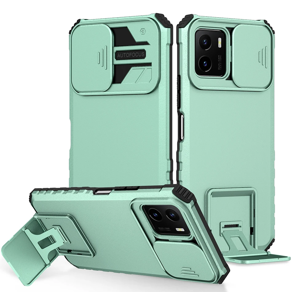 

Slide Camera Armor Phone Case For VIVO Y11 Y12 Y15 Y17 Y20 Rugged Drop Bracket Cover For VIVO Y30 Y50 Y53S Y72 Y76 Y91 Y95 Case