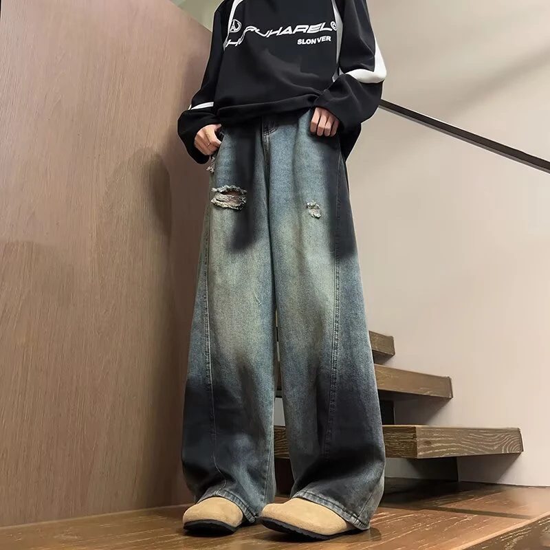 FEWQ Мужские джинсы с американским граффити High Street Vibe Свободные широкие мешковатые