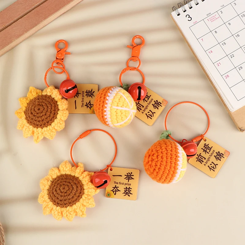 

Sunflower Crochet Flower Pendant Homemade Knitted Flowers Creative Keychain Backpack Pendant Crochet Accessories