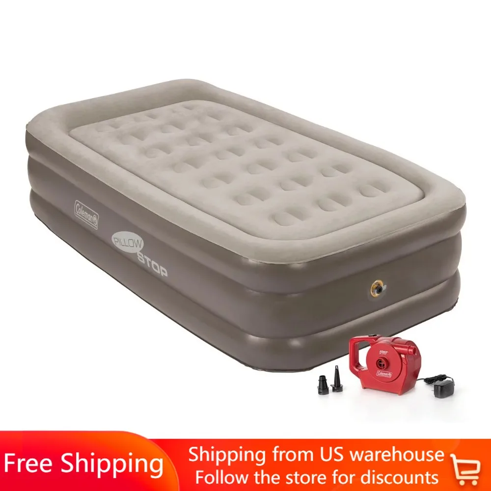 

18" Double-High Airbed With Rechargeable Pump Inflatable Sleeping Mattress Twin Air Matt Self-inflating Mats Camping Camp Gears