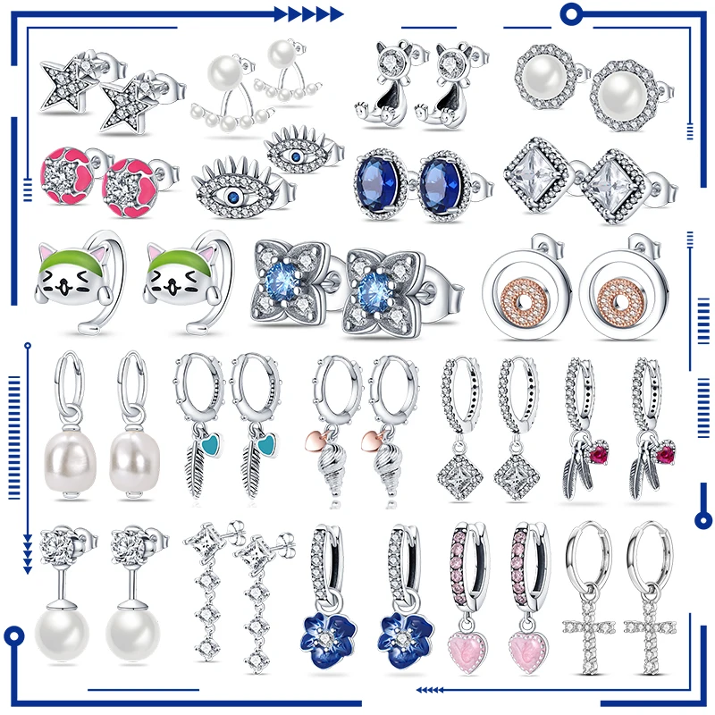 

Sterling silver 925 devil eye pearl zircon stud earrings jewelry for women silver 925 original feather pendant earrings 2022 hot