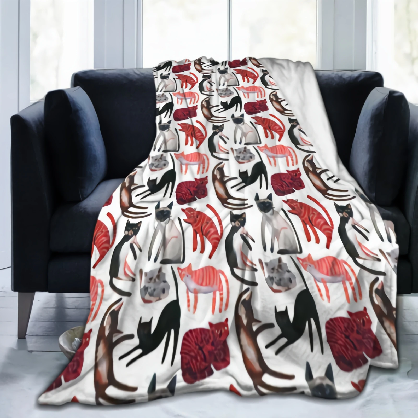 

Watercolor Cute Cats Hand Painted Throw Blanket 80x60 Inch for Adults Kids Super Soft Warm Lightweight Fleece Plush Blanket