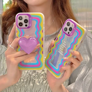 korea cute waves laser blu ray mirror phone case for iphone 12 11 pro max cases x xs max xr 7 8 puls case soft silicone cover free global shipping