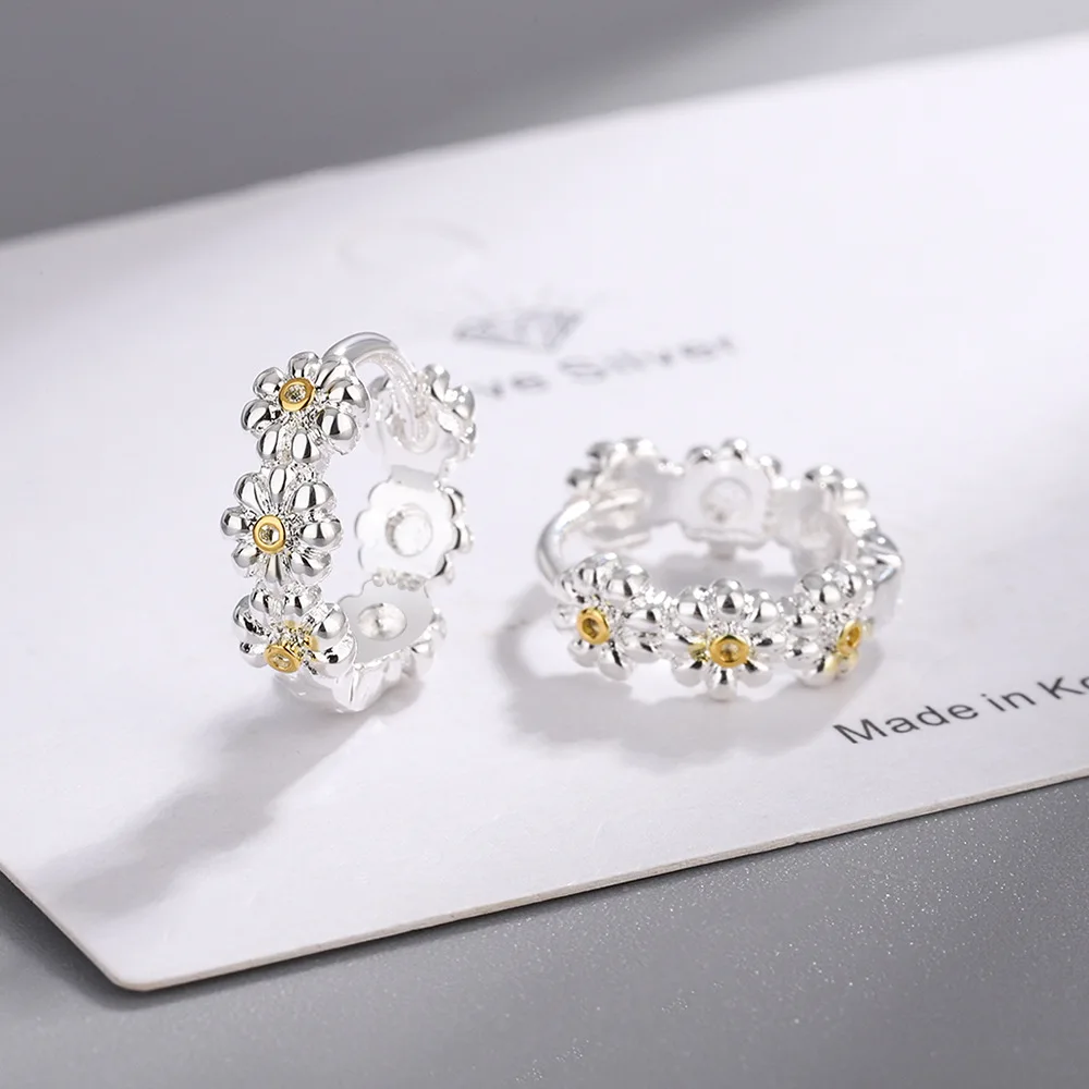 

Fashion 925 Stamp Silver Earrings For Women Gold Flower Ring Earrings 2022 Christmas Vintage Korean Luxury Fine Jewelry
