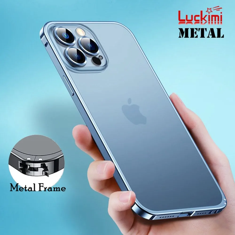 

Luckimi Luxury Magnetic Metal Frame Phone Case For Magsafe For iPhone 13 Pro Max 12 Pro Full Lens Cover Frosted Clear Back Cover