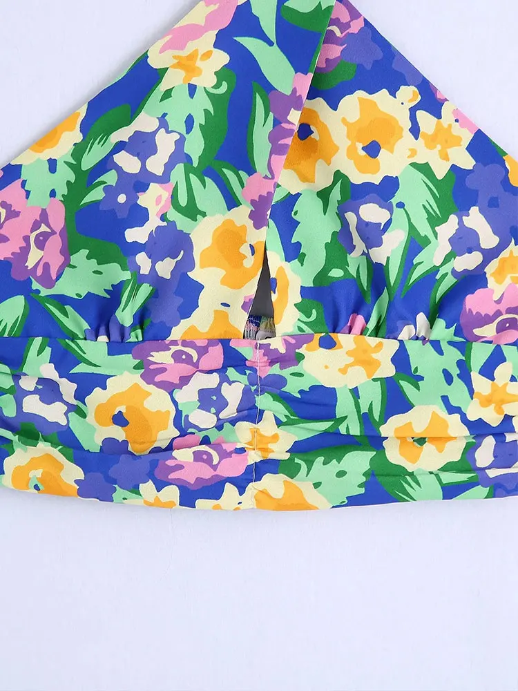 Летний укороченный топ с цветочным принтом TRAF ZBZA 2023 женский пляжный корсет