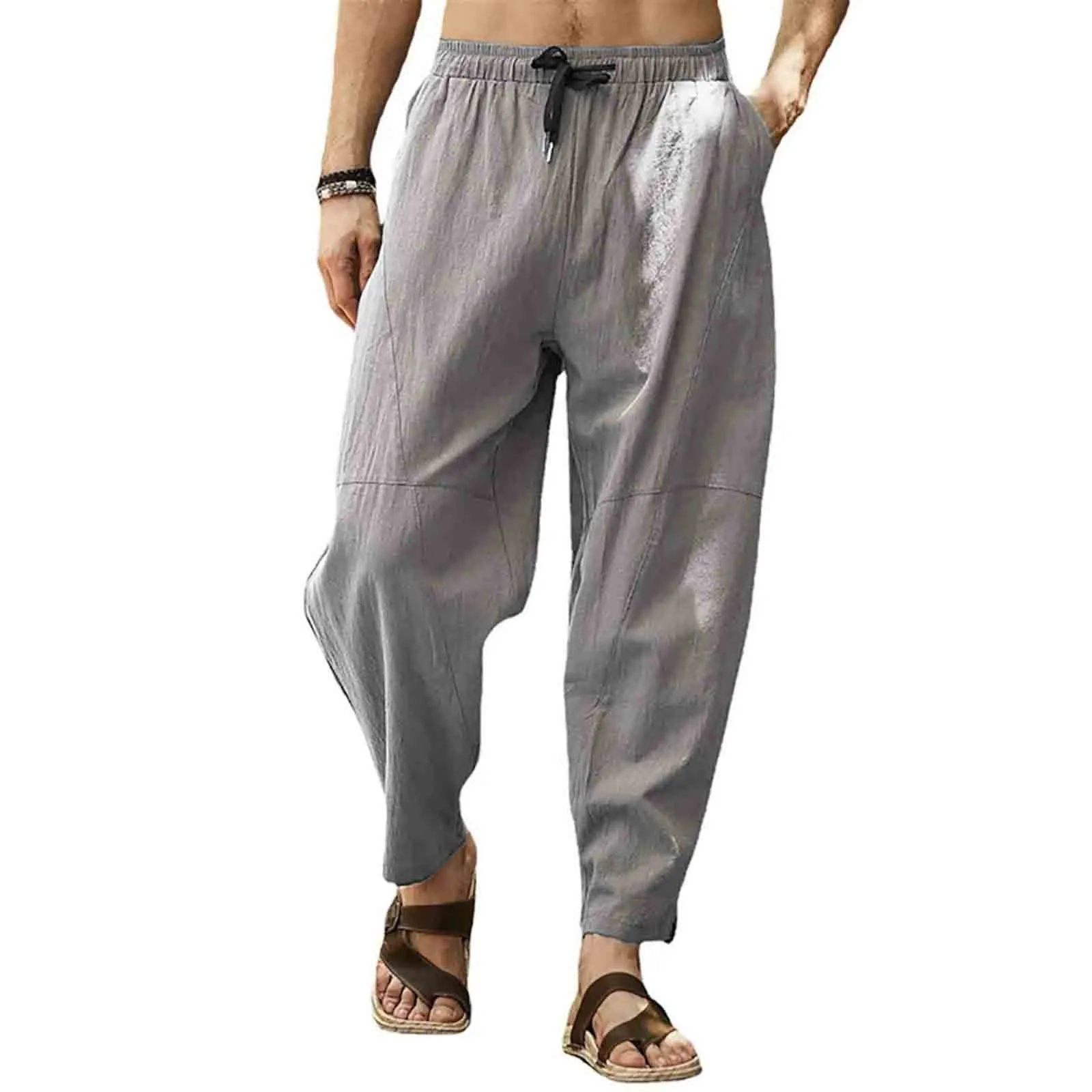 

Men Spring And Summer Pant Casual All Match Solid Color Cotton Linen Loose Trouser Fashion Beach Pant