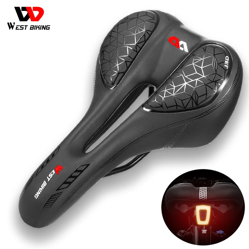 

WEST BIKING Silica Gel Mountain Road Bike Seat Sponge MTB Saddle Can Be Installed Tail Lights Design Cycling Bicycle Accessories