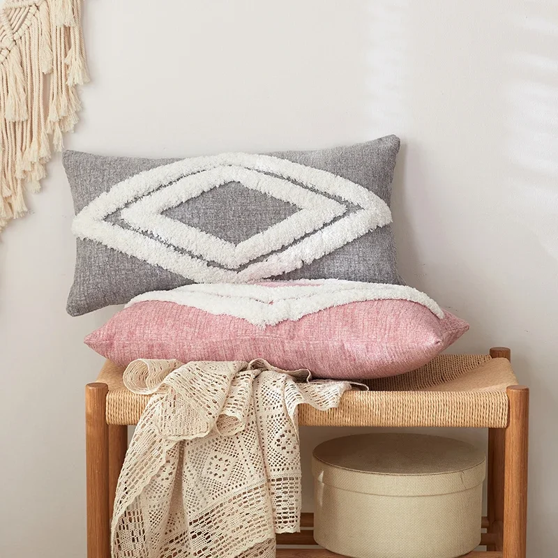 

Наволочка для подушки 30x50 см, розовая, серая, в марокканском стиле, кисточки, украшение ручной работы, наволочка с бриллиантами для дивана или кровати