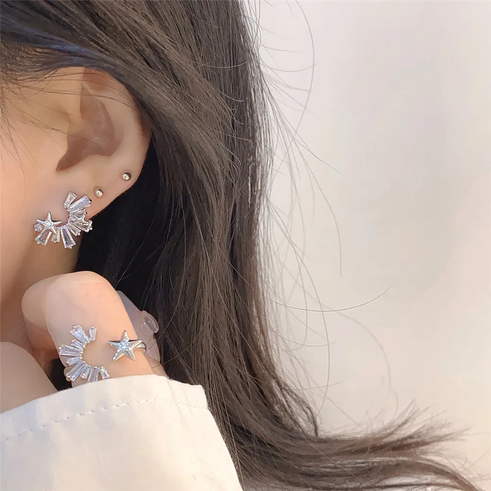 

Independent Design Fashion Exquisite T Square Zirconia Fireworks Five-Pointed Star Simple Daily Exquisite Earrings Female Ring