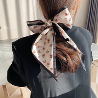 vintage satin ribbon hair bands summer scarf headscarf for women girl retro letter print flowers ponytail bow hair accessories