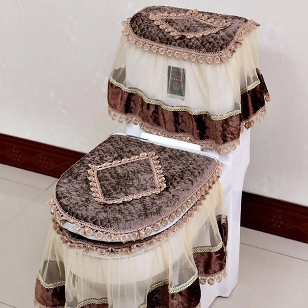 Hot Sale 3 PCS Flannel Cashmere Lace Printed Home Decoration Water Tank Cover+Toilet Cover Seat & Toilet Seat Wholessle Prices
