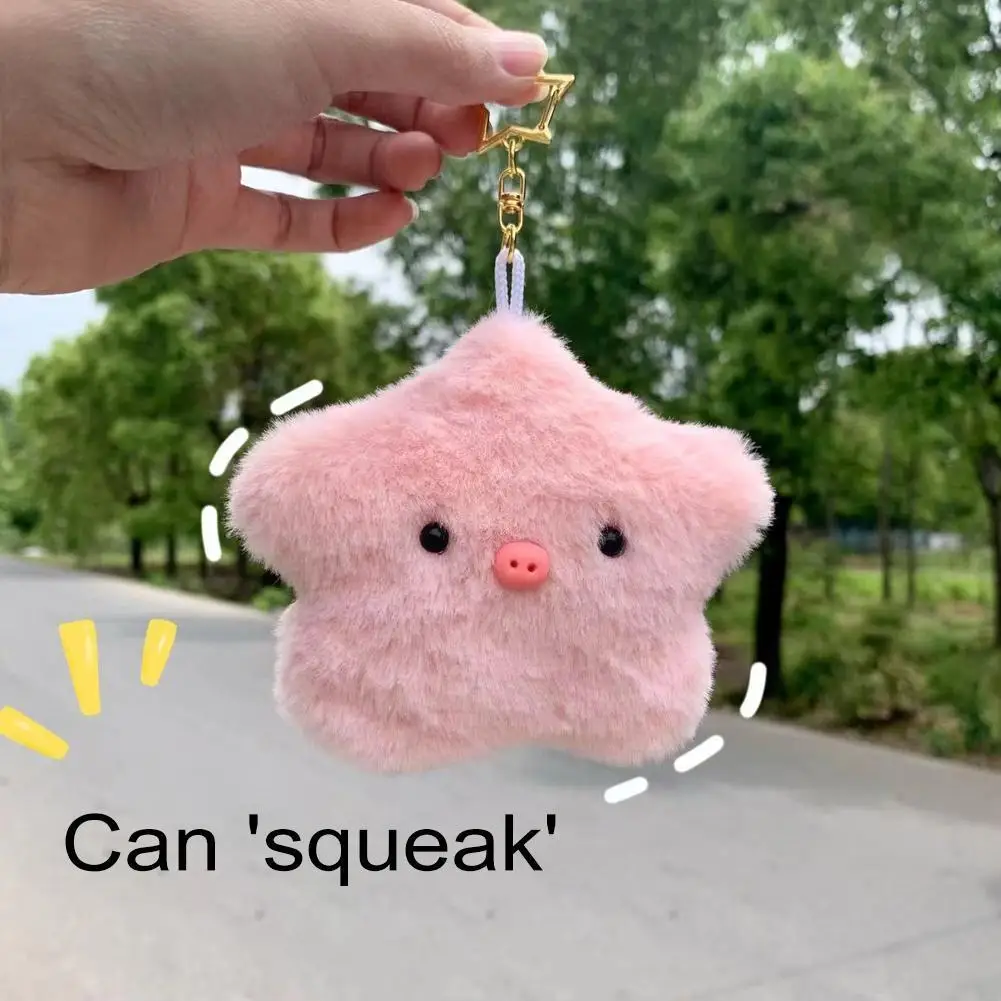 Cute Stars Pig Plush Toy Doll Squeak Keychain Fluffy Soft Stuffed Toy Backpack Pendant Adorkable Gift for Kids Girlfriend A6X1