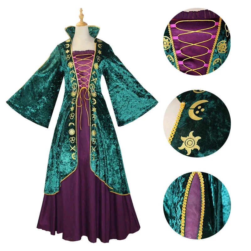 

Movie Hocus Pocus Cosplay Costume Witch Winifred Sanderson Cosplay Long Dress Adult Women Girls Halloween Carnival Costumes