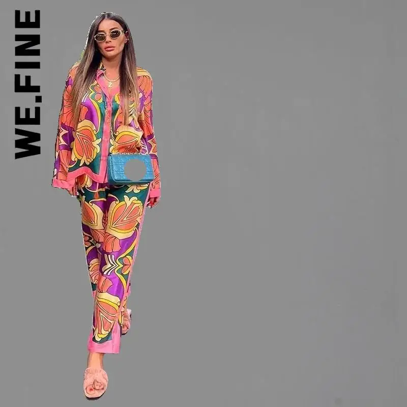 We.Fine Fashion Women Set Long Sleeve Long Pants Ladies Two Piece Set Elegant Women's Suit Loose Women's Warm Suit Female