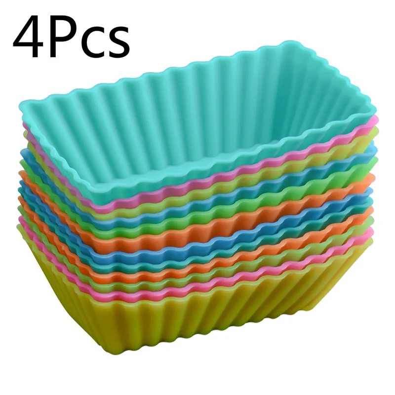

4PC Silicone Moulds Rectangular Reusable Cake Molds Jelly Baking Mould Cupcake Maker Muffin Cup Kitchen Pastry TooL Silicon Gift