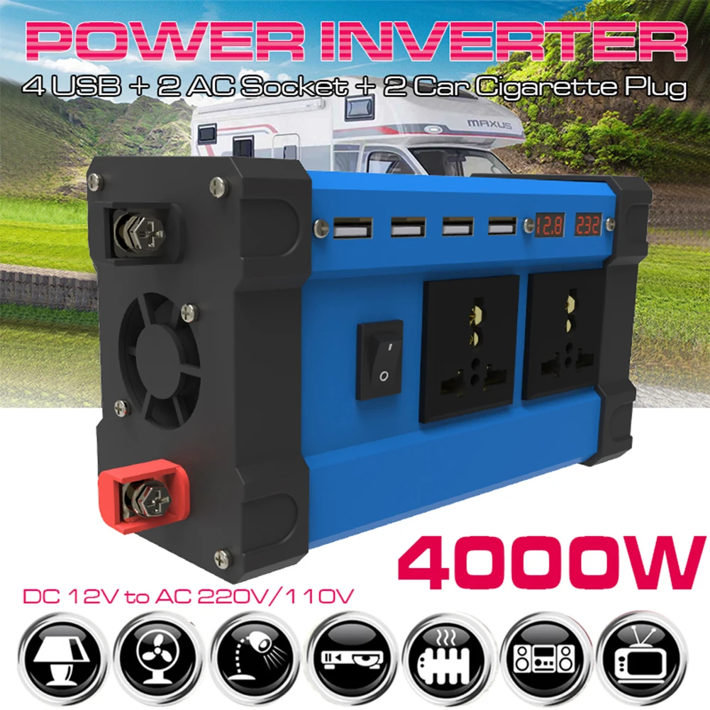 

4000W DC 12V To AC 110 V 220V Car Power Inverter Charger Sine Wave Convertor Auto Inverter Multi-Color Display Auto accessories