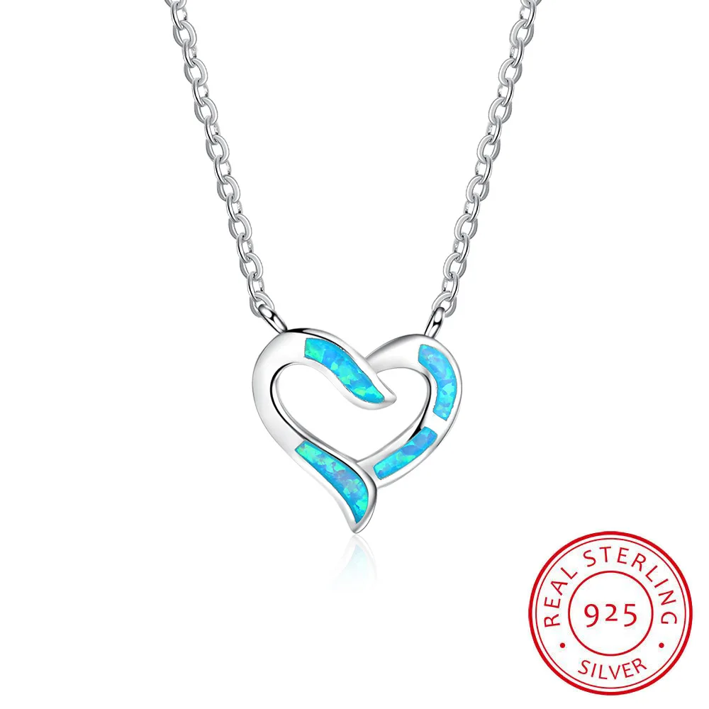 

Trendy Women Heart 925 Sterling Silver Necklaces Jewelry Opal Pendant Necklace Engagement Gift