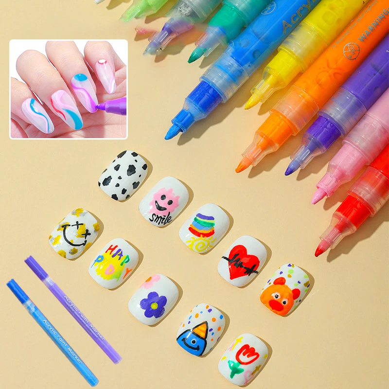 

New 12 Colors Drawing Line Pen Nail Dotting Polish Pen Nail Graffiti Pen Abstract Painting DIY Nail Art Nail Design Manicure Pen