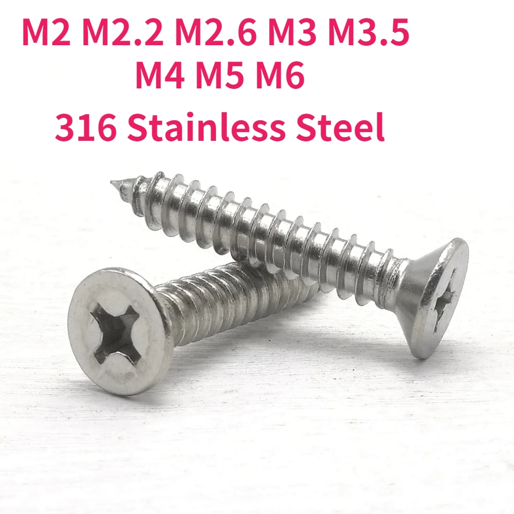 

M2 M2.2 M2.6 M3 M3.5 M4 M5 M6 316 Stainless Steel Cross Recessed Countersunk Flat Head Self-tapping Screw