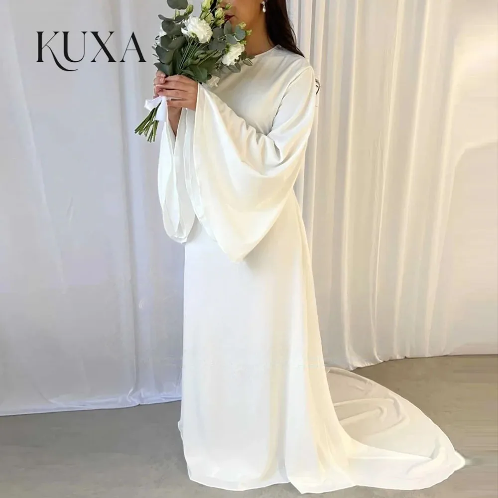 Фото Вечерние платья KUXA с круглым вырезом, цвета слоновой кости, фасона «русалка», с длинными рукавами, в пол, для выпускного вечера, на заказ, Vestidos De Novia 2026 №1