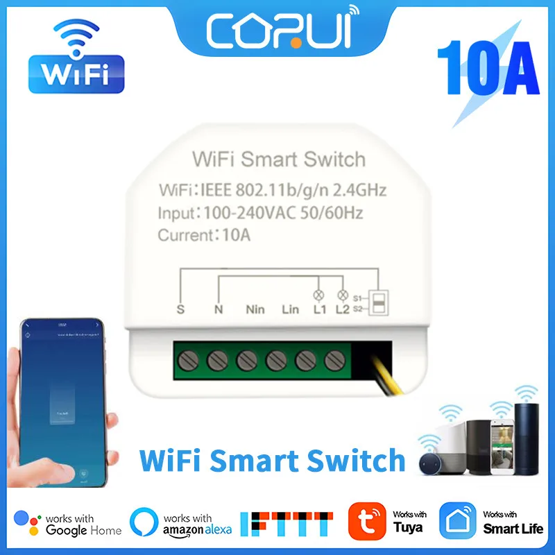 

Умный мини-выключатель Tuya, Wi-Fi, 2 клавиши, 100-240 В