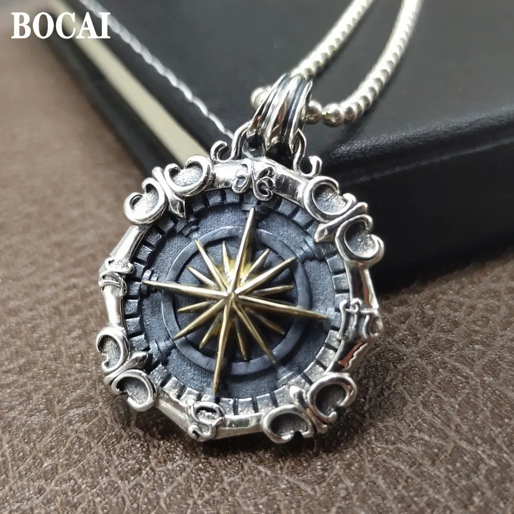 

BOCAI New Real Solid S925 Sterling Silver Jewelry Deep Sea Compass Military Brand Fashion Hip-Hop Personality Man Pendant