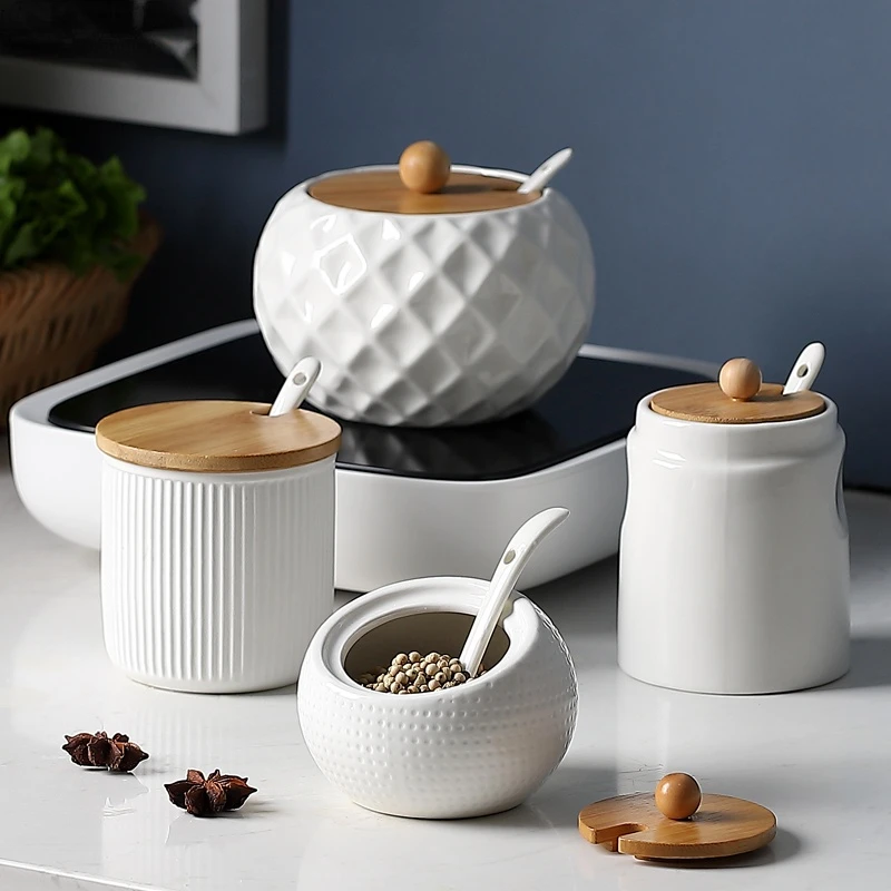 

Ceramic seasoning jar salt spice jars cylindrical Vertical stripes bottle kitchen supplies kitchen tools spice storage tool
